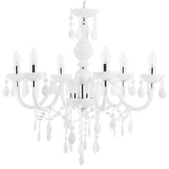 Beliani L&aacute;mpara De Techo De Metal Pl&aacute;stico Blanco Cristales 6 Brazos Colgante Ara&ntilde;a Glamour Elegante Veneciano Sala De Estar Dormitorio Kalang L