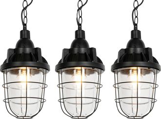QAZQA Industrial Set De 3 L&aacute;mparas Colgantes Industriales Negras - Cabin Vidrio /acero /piedra/cemento Alargada /redonda Adecuado Para Led Max. 1 X 40 Watt 