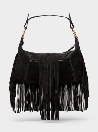 Vanessa Bruno Womens Fringed ebony suede shoulder bag