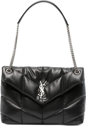 Saint Laurent medium Loulou puffer chevron-logo shoulder bag - women - Lambskin/Nickel/Fabric - One Size - Black