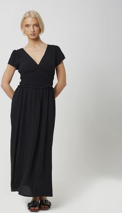 Brave Soul Vestito lungo a maniche corte nero con vita arricciata
