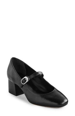 Reformation Max Block Heel Mary Jane Pump in Black Leather at Nordstrom Rack, Size 9