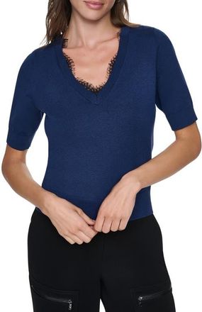 DKNY Lace Trim Sweater in Intrepid Blue at Nordstrom, Size X-Small
