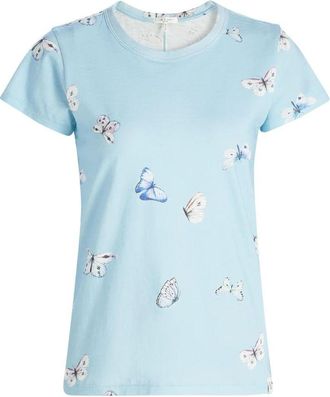 Rag & Bone Womens All Over Tammy Butterfly Tee, Light Blue Multi