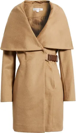 Via Spiga Hooded Wool Blend Belted Coat in Camel at Nordstrom, Size Xx-Large