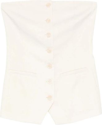 Patrizia Pepe Bustino in Crepe con Bottoni - Dames - Tops zonder mouwen - Wit - S - Leer - Tops
