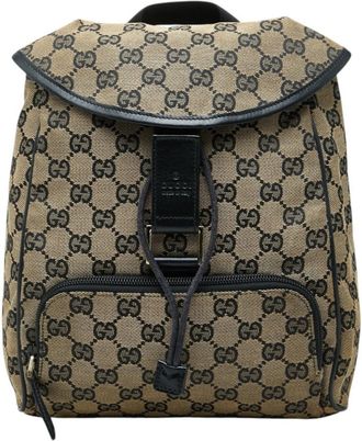 Gucci Beige Black Canvas Leather Backpack (Pre-Owned)