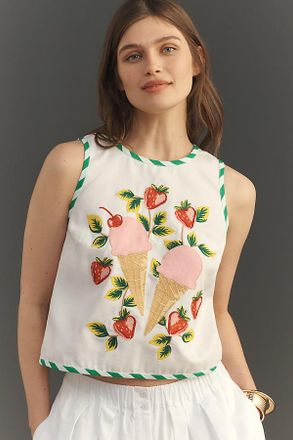 Maeve Fruit Embroidered Halter Top