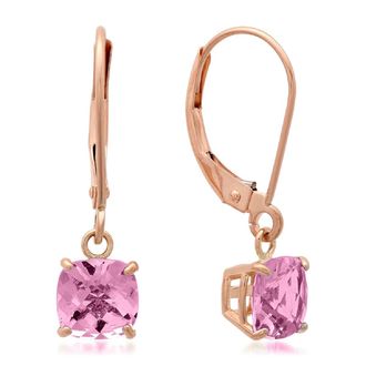 MAX + STONE Solid 10K Yellow, White or Rose Gold 6mm Cushion Cut Gemstone Dangle Earrings