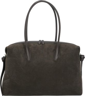 Yuzefi Brown Suede Shoulder Bag With Double Handle Design