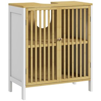 HOMCOM Under Sink Bathroom Cabinet - Bamboo Sink Storage Cabinet Slat Doors | TJ Hughes
