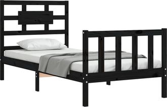 vidaXL Estructura De Cama Individual Con Cabecero Madera Maciza Negro Vidaxl