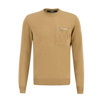 Fendi Truien & Vesten, Heren, Bruin, XL, Wol, FF Embossed Wool Pullover