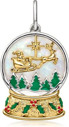 Ross-Simons Mother-Of-Pearl Santa Snow Globe Charm With Multicolored Enamel in Sterling Silver and 18kt Gold Over Sterling
