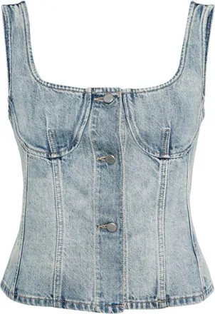 JNBY corset denim top - women - Cotton/Hemp - M - Blue