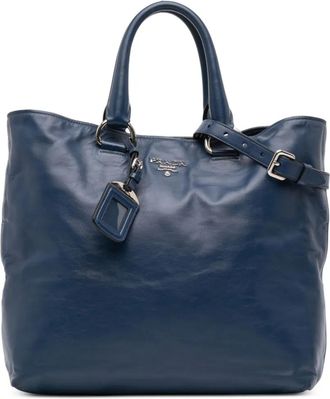 Prada 2000-2025 Soft Calf Open Convertible Tote satchel - Blue