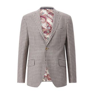 Etro Blazers, male, Beige, L, Classic Houndstooth Jacket with Paisley Lining