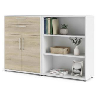 Dmora Aparador Josepha, Buf&eacute; De Sal&oacute;n, Aparador De Sal&oacute;n, Despensa De Cocina, 178x40 H113 Cm, Blanco Y Roble - Dmora