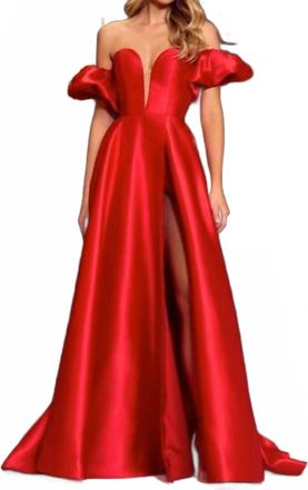 Sherri Hill Short Sleeve Sweetheart Prom Dress In Red