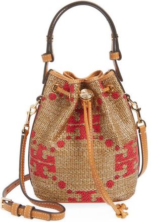 Tory Burch Mini T Monogram Straw Bucket Bag in Natural at Nordstrom