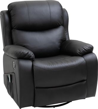HOMCOM PU Leather Massage Recliner Chair with 8 Points and Heat - Manual Reclining Chair with Swivel Base - Footrest and Remote - Rocking Armchair - B