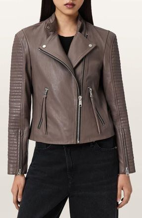 AllSaints Raul Leather Biker Jacket in Mocha Brown at Nordstrom, Size 4 Us