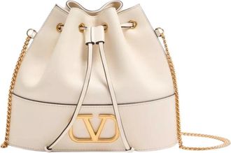 Valentino Garavani VLogo Signature Mini Bucket Bag - Dames - Schoudertassen - Wit - ONE Size - Leer - Tassen