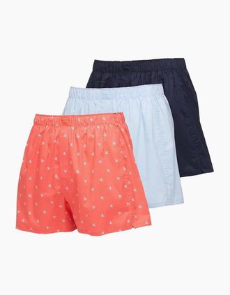 Calvin Klein Mens 3-Pack Allover Logo Traditional-Fit Boxer Shorts, Black/Red/Blue - Size: 35/34/32