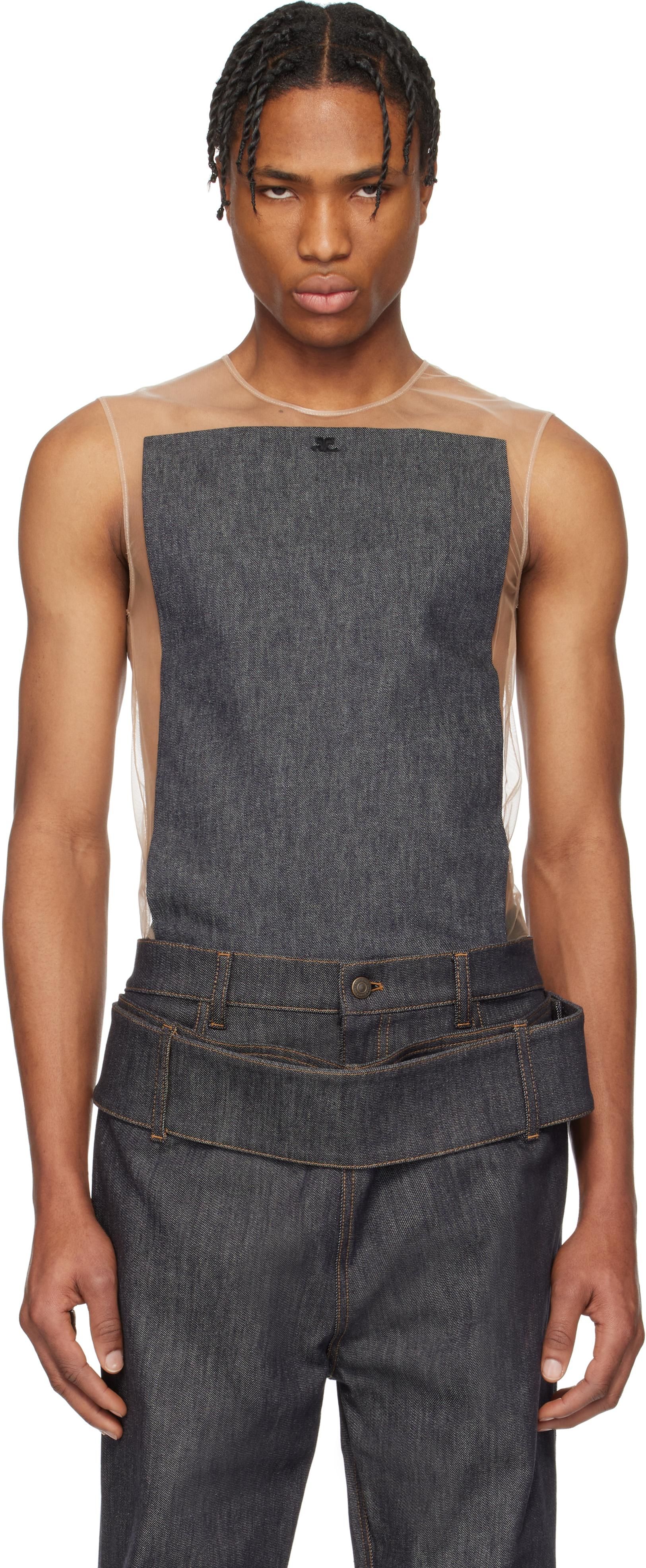 Courrèges Ribbed Black Mini Dress With Blue Accents from