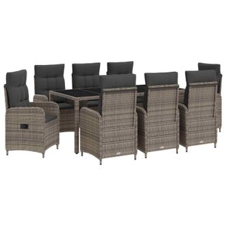 vidaXL Juego De Comedor Para Exteriores 9 Pcs Gris Claro Y Gris Oscuro Vidaxl