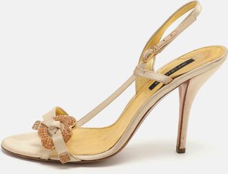 Sergio Rossi Beige Satin Embellished Slingback Sandals