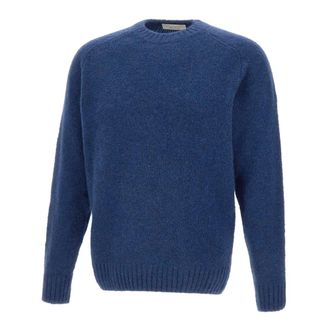 FILIPPO DE LAURENTIIS Round-neck Knitwear, male, Blue, 2XL, Saddle shoulder crewneck