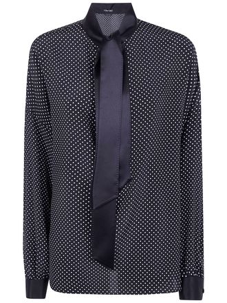 Tom Ford Printed Small Polka Dot Silk Crepe De Chine Lavalliere Tunic