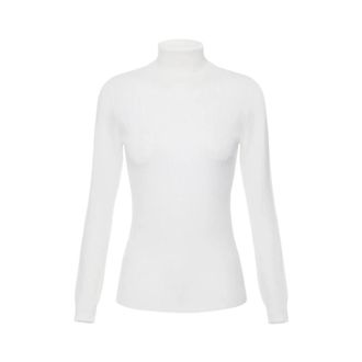 Elisabetta Franchi Wollen trui met Jacquard Micro-Logo - Dames - Coltruien - Wit - XL - Wol - Truien & Vesten