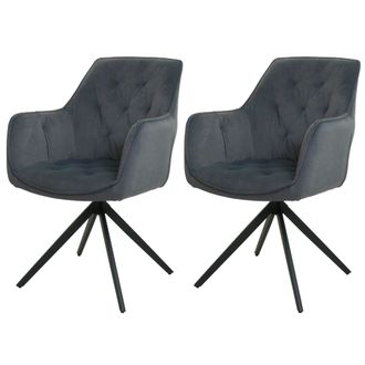Hhg Hhg - Nunca Usado] Juego De 2 Sillas De Comedor 503, Silla De Cocina Silla Tapizada Con Reposabrazos, Giratoria, Metal Tela/textil, Antracita