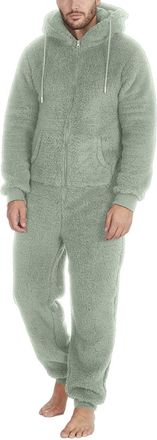 Generic Onesies for Men Teddy Fleece Comfortable Leisure Suit Warm Soft Fluffy Pyjamas Long Sleeve Cozy Plush Jumpsuit Loose Casual Loungewear with Pockets Ho