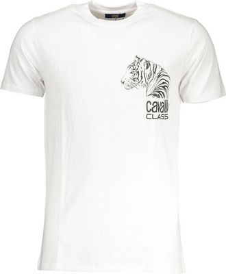 Cavalli Mens Tiger Head Tshirt Casual Style - White Cotton - Size X-Large
