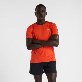 New Balance Mens Race Day T-Shirt in Red Poly Knit, size Large