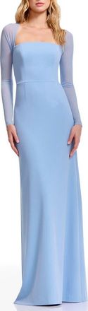 Dress The Population Maxwell Square Neck Long Sleeve Gown in Sky at Nordstrom, Size Xx-Large