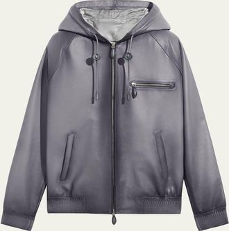 Berluti Mens Patina Leather Full-Zip Hoodie
