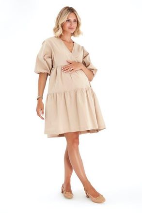 Accouch&eacute;e Waterfall Tie Waist A-Line Maternity/Nursing Wrap Dress in Beige at Nordstrom, Size Small