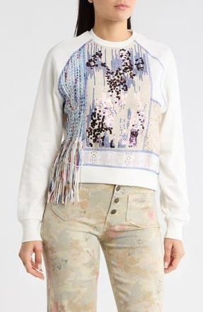 Desigual Mixed Media Crewneck Sweatshirt in Light Beige at Nordstrom Rack, Size Small