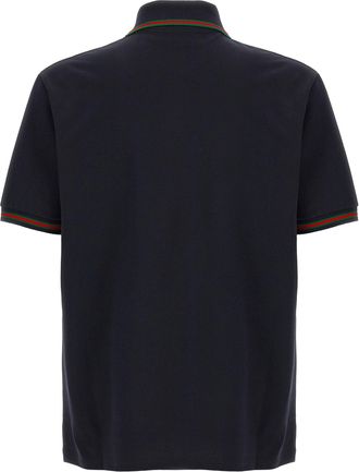 Gucci Nastro Web Striped Cotton Piqu&eacute; Polo - Navy