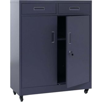 Hhg [NON UTILIZZATO] Armadio portadocumenti HHG-451, per ufficio, ante scorrevoli, cassetti con serratura, acciaio 116x90x40cm, grigio scuro