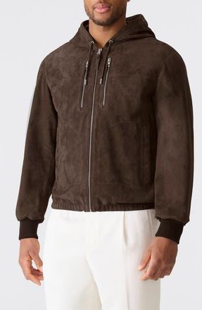 Mackage Sylas Hooded Suede Jacket in Umber at Nordstrom, Size 38