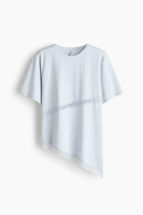 H&M T-Shirt mit Spitzenbesatz - Hellblau