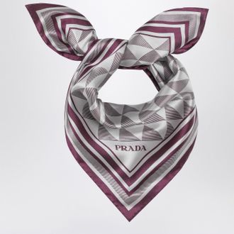 Prada Foulard color malva stampato in twill di seta 55x55
