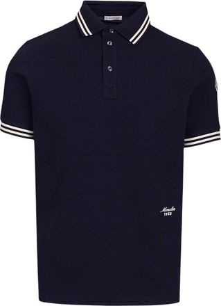 Moncler Polo in Piquet di Cotone con Logo - - Tops - Uomo - Blu - L