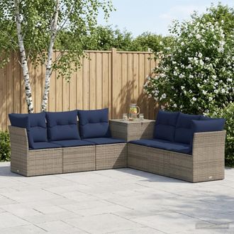 vidaXL Vidaxl Set Di Divani 7 Pz Grigio E Blu Navy Rattan Sintetico E Acciaio