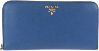 Prada Pre-owned Saffiano Blauw Lederen Lange Portemonnee - Dames - Vintage Accessoires - Blauw - ONE Size - Leer - Vintage